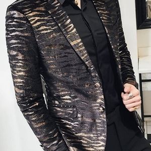 OUYE Men's golden Leopard 2 button casual blazer